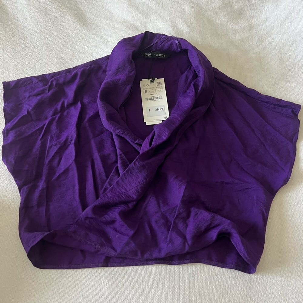 Old Zara purple top. Never worn. Alittle cropped and low V.